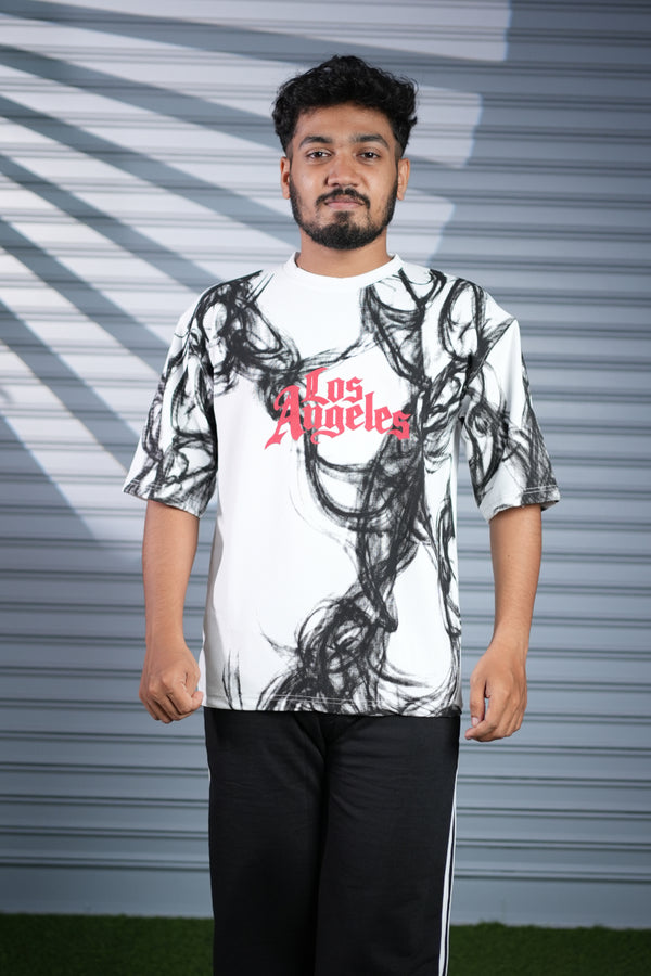 Men's Oversized Graphic Printed T-Shirt | Los Angeles Streetwear Tee - White