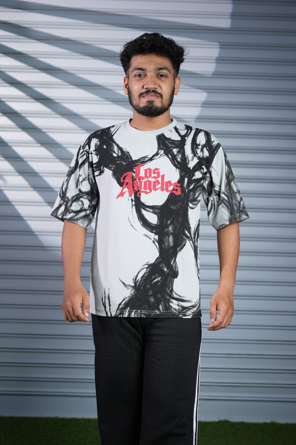 Men's Oversized Graphic Printed T-Shirt | Los Angeles Streetwear Tee - Ash