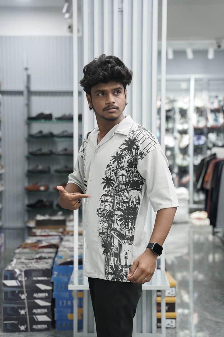 Mens Daily Wear TWO SIDE Printed Five Sleeve Lycra Shirt - Ash