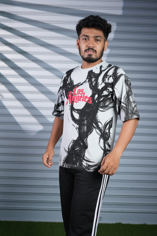 Men's Oversized Graphic Printed T-Shirt | Los Angeles Streetwear Tee - Ash – alternate view – 7MAN India