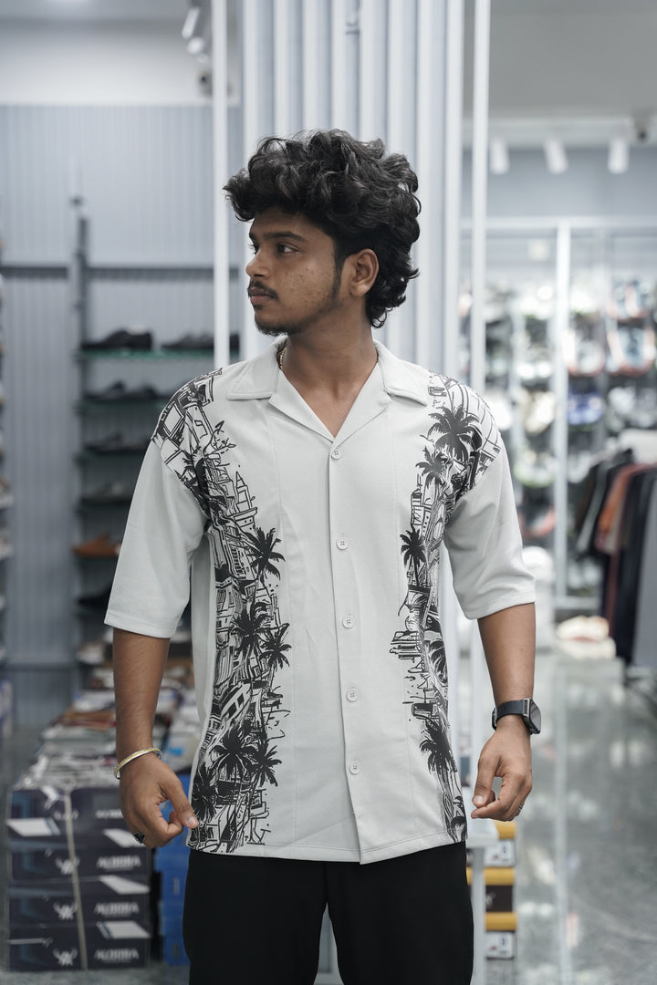 Mens Daily Wear TWO SIDE Printed Five Sleeve Lycra Shirt - Ash