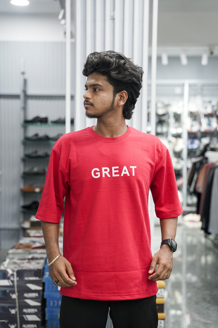 Five Sleeve Round Neck GREAT Printed Mens Tshirt - Red-7 Man