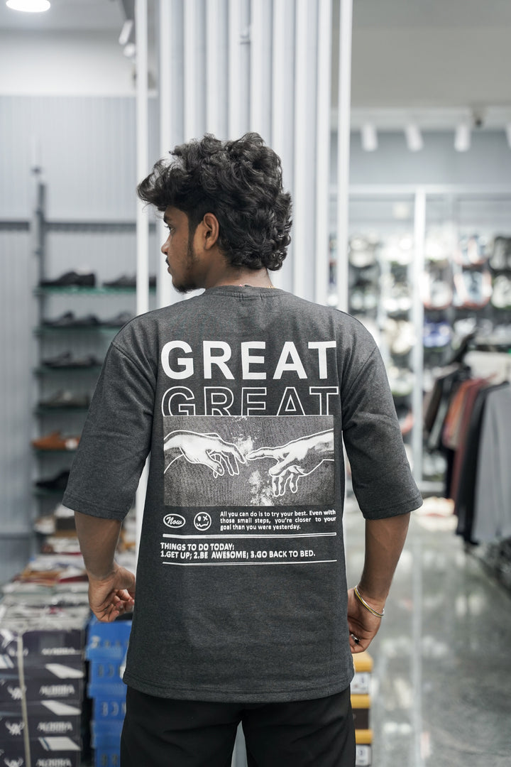 Five Sleeve Round Neck GREAT Printed Mens Tshirt - Grey-7 Man