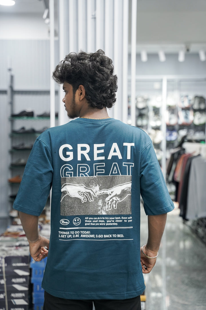 Five Sleeve Round Neck GREAT Printed Mens Tshirt - Petrol Blue