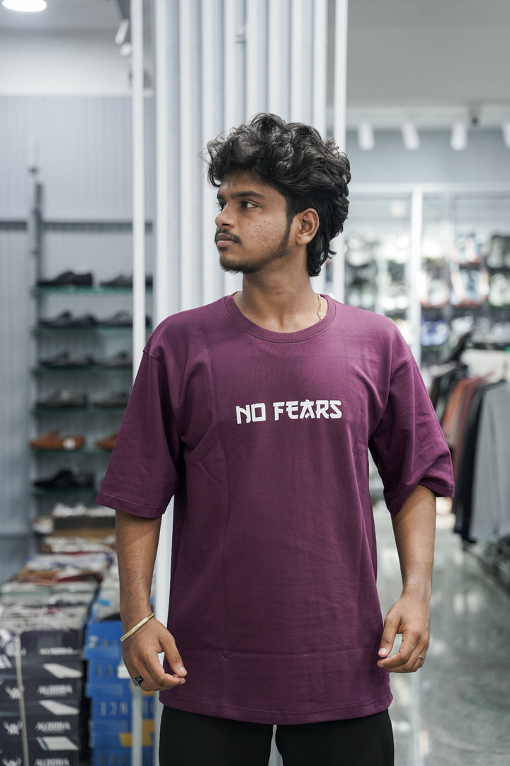 Five Sleeve Round Neck NO FEARS Printed Mens Tshirt - Purple-7 Man