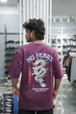 Load image into Gallery viewer, Five Sleeve Round Neck NO FEARS Printed Mens Tshirt - Purple-7 Man
