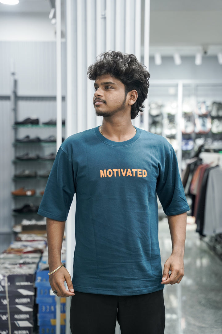Five Sleeve Round Neck MOTIVATED Printed Mens Tshirt - Petrol Blue-7 Man