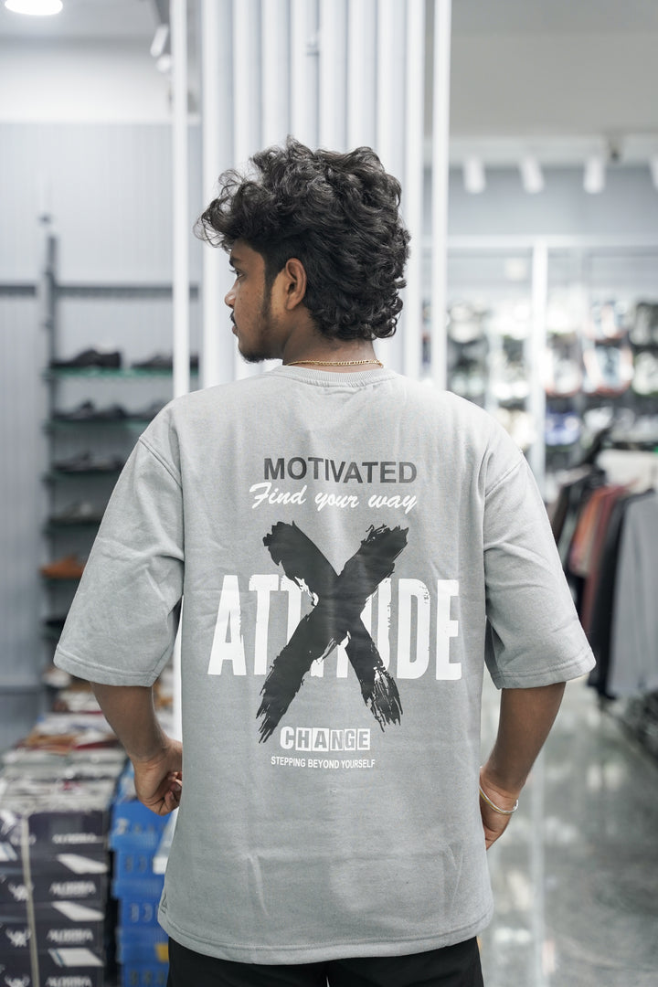 Five Sleeve Round Neck MOTIVATED Printed Mens Tshirt - Dark Ash-7 Man