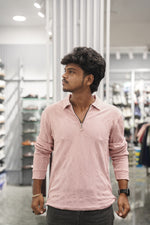 Load image into Gallery viewer, Full Sleeve Collar Neck Oval Print Zipper T-Shirt for Men - Pink-7 Man
