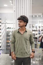 Load image into Gallery viewer, Full Sleeve Collar Neck Oval Print Zipper T-Shirt for Men - Green-7 Man
