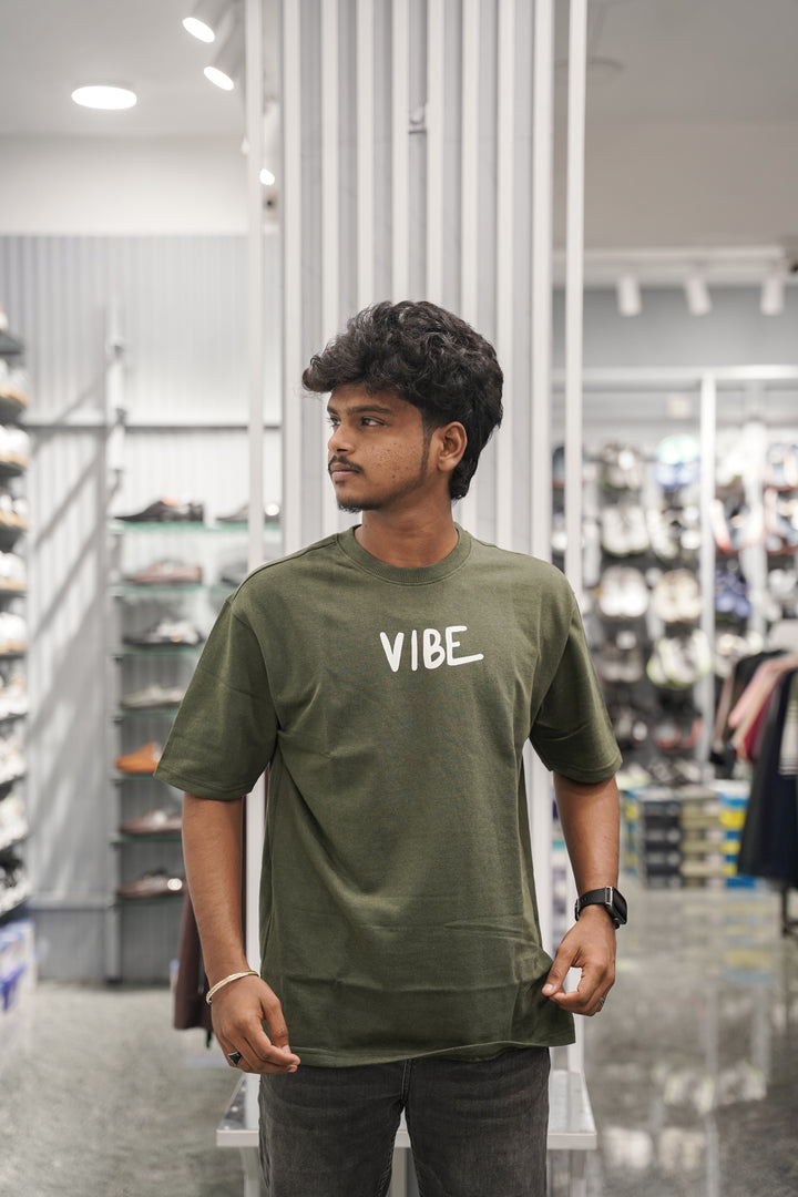 Five Sleeve Round Neck VIBE Printed Mens Tshirt - Green-7 Man