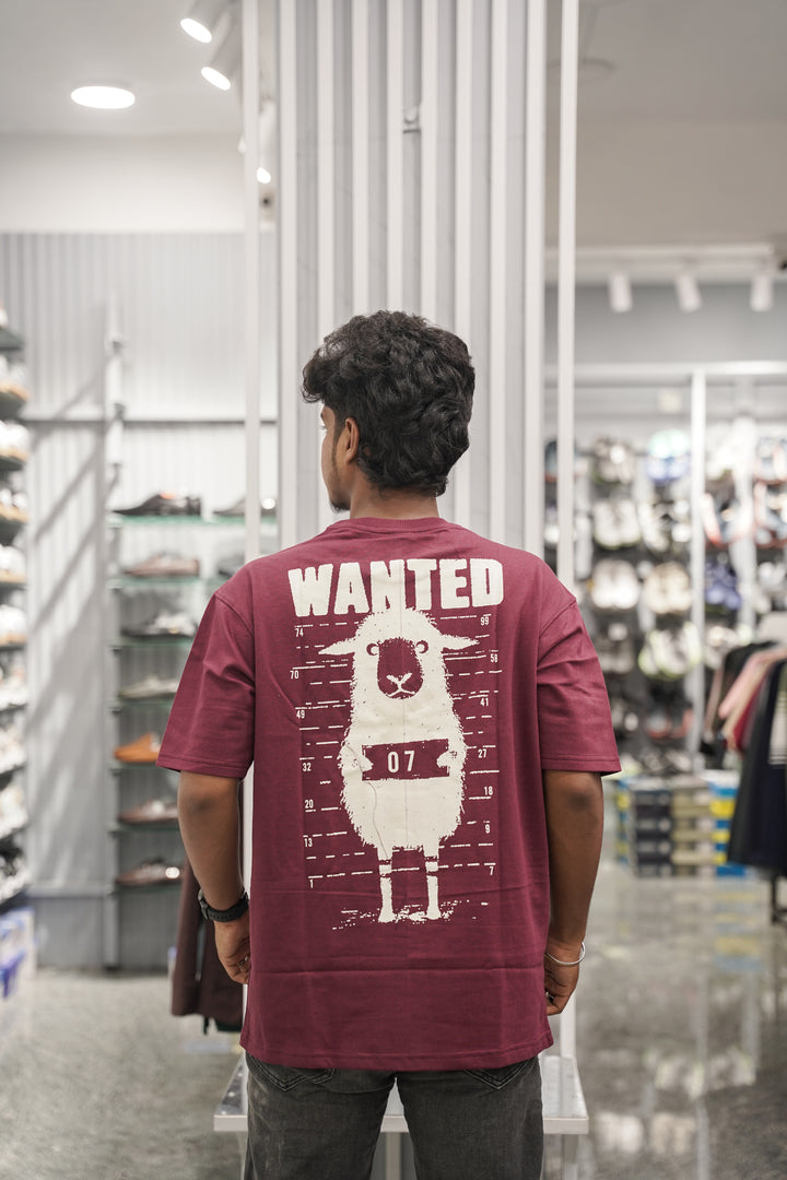 Five Sleeve Round Neck WANTED Printed Mens Tshirt - Maroon-7 Man
