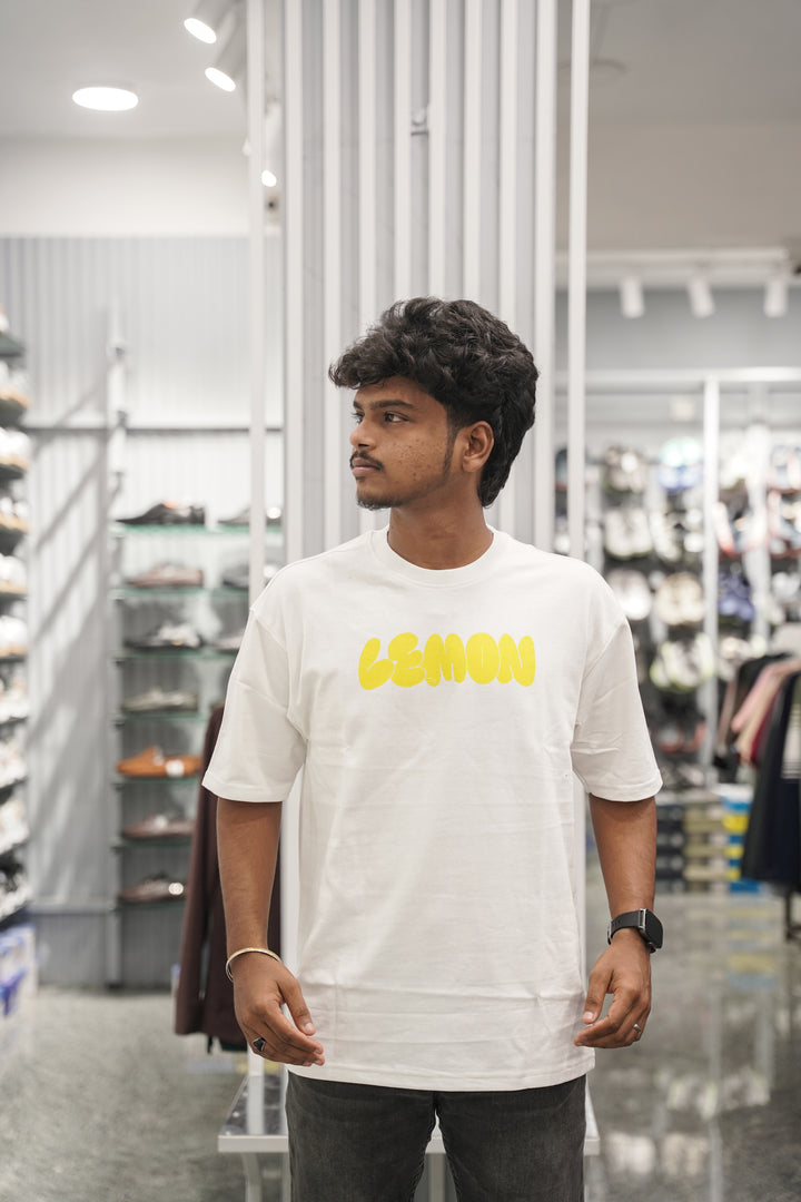 Five Sleeve Round Neck LEMON Printed Mens Tshirt - White-7 Man