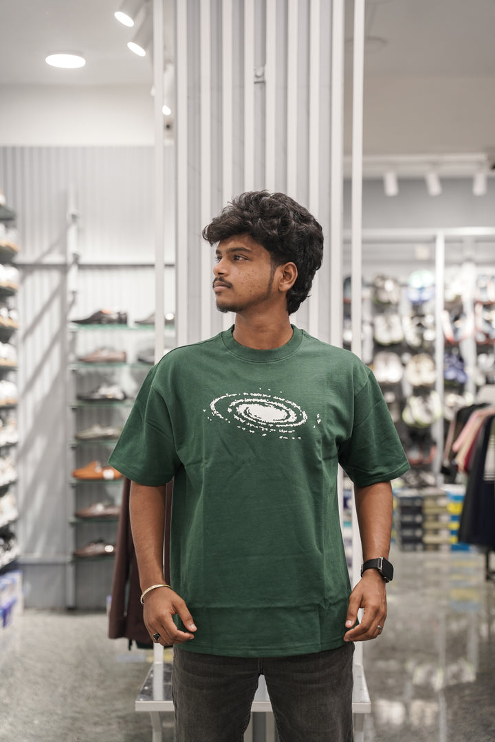 Five Sleeve Round Neck HUMAN Printed Mens Tshirt - Green-7 Man