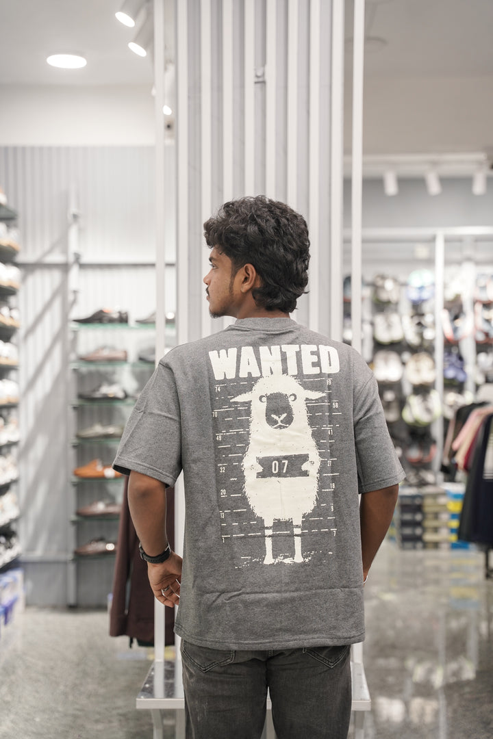 Five Sleeve Round Neck WANTED Printed Mens Tshirt - Grey-7 Man