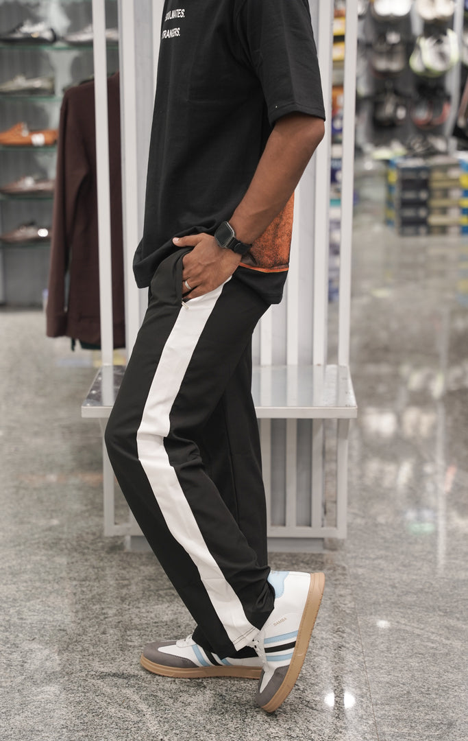 Men’s Street Baggy Pants with White Stripe - Black-7 Man