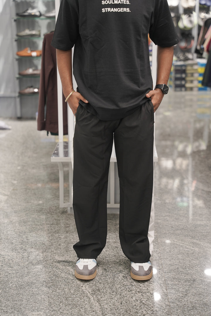 Men’s Street Baggy Pants with White Stripe - Black-7 Man