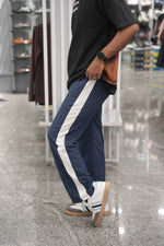 Load image into Gallery viewer, Men’s Street Baggy Pants with White Stripe - Navy Blue-7 Man
