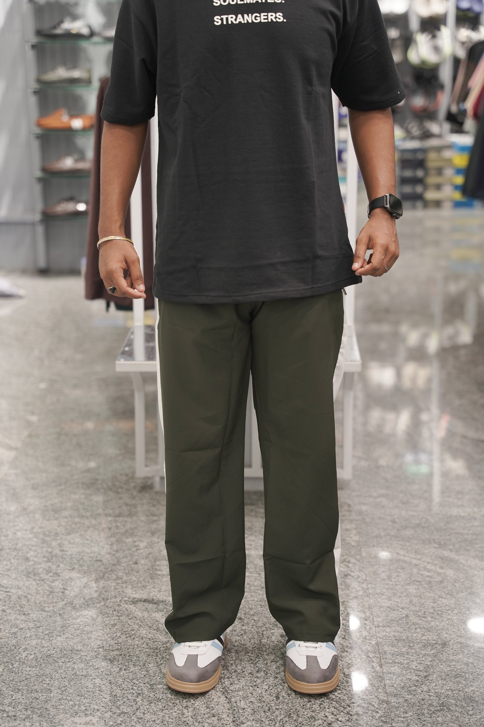Men’s Street Baggy Pants with White Stripe - Mahendhi Green-7 Man