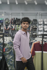Load image into Gallery viewer, Full Sleeve Collar Neck Diamond Zipper T-Shirt for Men - Purple
