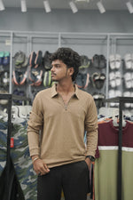 Load image into Gallery viewer, Full Sleeve Collar Neck Diamond Zipper T-Shirt for Men - Brown
