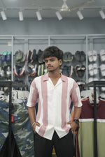 Load image into Gallery viewer, Mens Daily Wear Big Stripes Five Sleeve Lycra Shirt - Pink-7 Man
