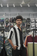 Load image into Gallery viewer, Mens Daily Wear Big Stripes Five Sleeve Lycra Shirt - Black and Ash-7 Man
