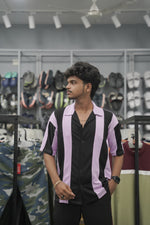 Load image into Gallery viewer, Mens Daily Wear Big Stripes Five Sleeve Lycra Shirt - Black and Pink-7 Man
