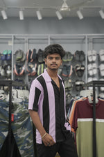 Load image into Gallery viewer, Mens Daily Wear Big Stripes Five Sleeve Lycra Shirt - Black and Pink-7 Man
