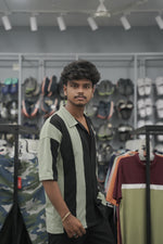 Load image into Gallery viewer, Mens Daily Wear Big Stripes Five Sleeve Lycra Shirt - Black and Mahendhi Green-7 Man
