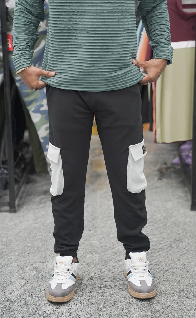 Men’s Ottoman Cargo and Jogger Pants with Utility Pockets - Black