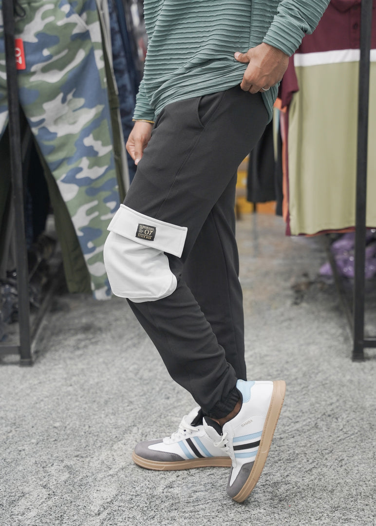Men’s Ottoman Cargo and Jogger Pants with Utility Pockets - Black