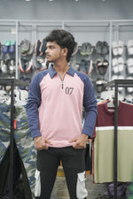 Load image into Gallery viewer, Full Sleeve Collar Neck Zipper Korean 07 Tshirt for Men - Pink-7 Man
