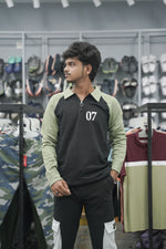Load image into Gallery viewer, Full Sleeve Collar Neck Zipper Korean 07 Tshirt for Men - Black-7 Man

