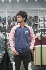 Load image into Gallery viewer, Full Sleeve Collar Neck Zipper Korean 07 Tshirt for Men - Navy Blue-7 Man
