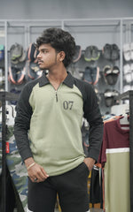 Load image into Gallery viewer, Full Sleeve Collar Neck Zipper Korean 07 Tshirt for Men - Pista Green
