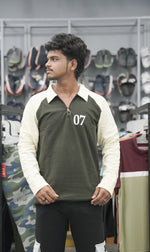 Load image into Gallery viewer, Full Sleeve Collar Neck Zipper Korean 07 Tshirt for Men - Mehandi Green

