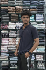 Load image into Gallery viewer, Short Sleeve 07 Tshirt for Men with Zipper Collar in Navy Blue
