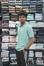 Load image into Gallery viewer, Short Sleeve 07 Tshirt for Men with Zipper Collar in Light Green
