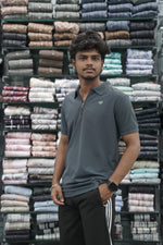 Load image into Gallery viewer, Short Sleeve 07 Tshirt for Men with Zipper Collar in Grey
