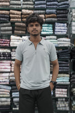 Load image into Gallery viewer, Short Sleeve 07 Tshirt for Men with Zipper Collar in Ash
