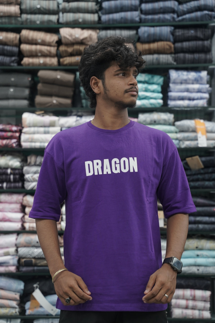 Five Sleeve Round Neck DRAGON Printed Mens Tshirt - Violet