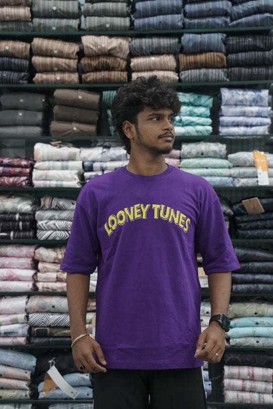 Mens Five Sleeve Back Printed LOONEY Oversize T-Shirt - Voilet