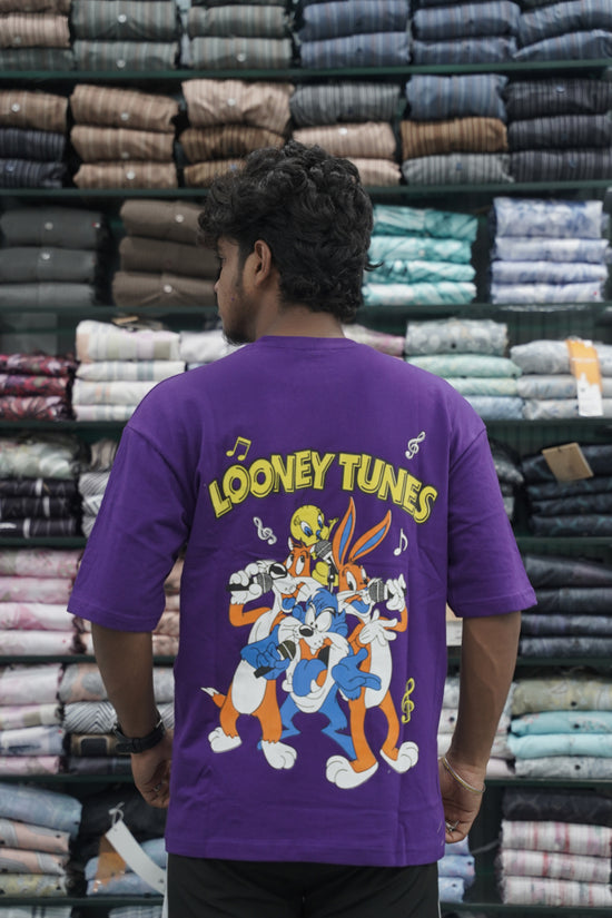 Mens Five Sleeve Back Printed LOONEY Oversize T-Shirt - Voilet