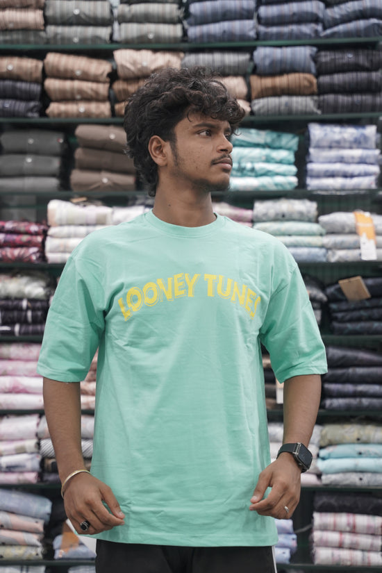 Mens Five Sleeve Back Printed LOONEY Oversize T-Shirt - Pista Green