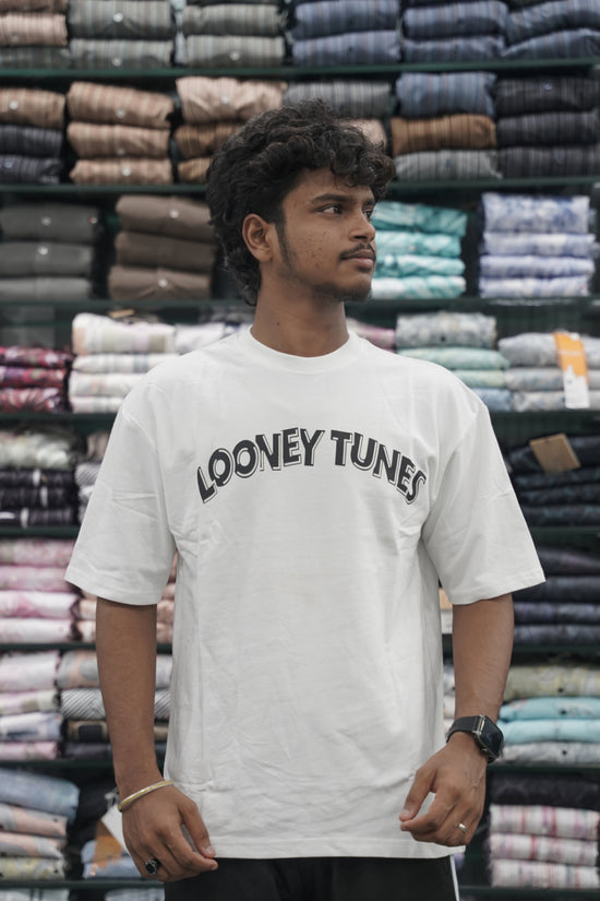 Mens Five Sleeve Back Printed LOONEY Oversize T-Shirt - White