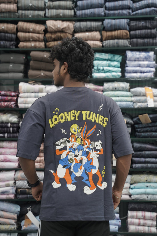 Mens Five Sleeve Back Printed LOONEY Oversize T-Shirt - Grey