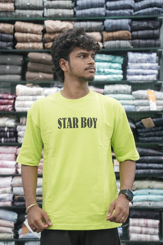 Mens Five Sleeve STAR BOY Back Printed Oversize T-Shirt - Fluroscent Green-7 Man