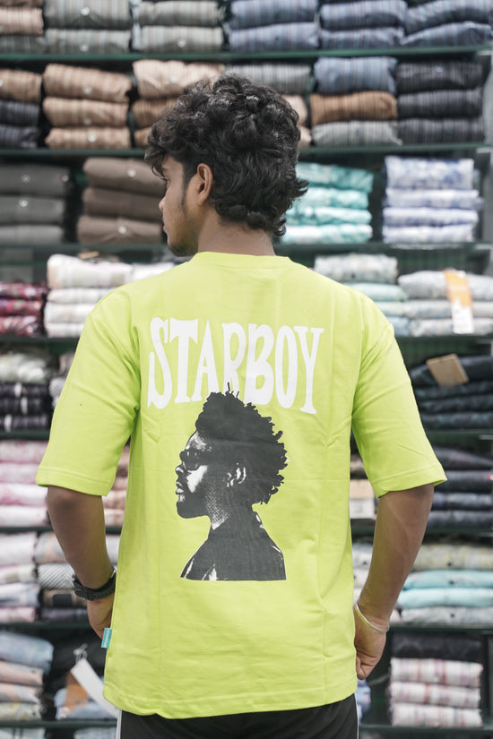 Mens Five Sleeve STAR BOY Back Printed Oversize T-Shirt - Fluroscent Green-7 Man