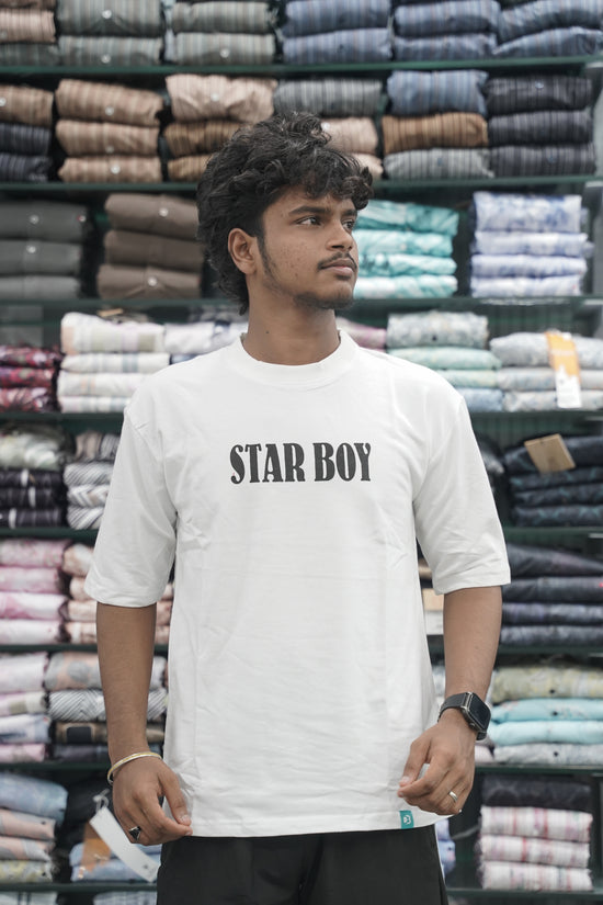 Mens Five Sleeve STAR BOY Back Printed Oversize T-Shirt - White-7 Man